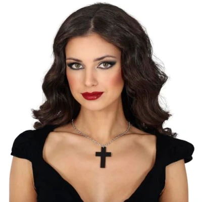 Afbeelding van Fiestas Guirca Ketting zwart kruis 1 stuks Halloween accessoires verkleden