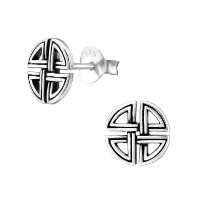 Afbeelding van Aramat jewels ® Keltische oorbellen rond 925 zilver geoxideerd 8mm
