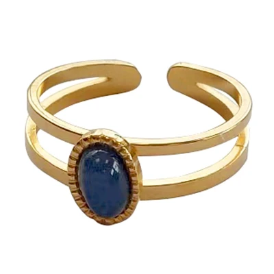 Afbeelding van Ring met Steen RVS One Size Blauwe Goudkleurig
