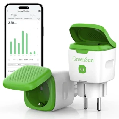 Afbeelding van GreenSun Tijdschakelaar voor buiten, waterdicht, 2 stuks, wifi stopcontact, outdoor, stroommeter Smart Life app, compatibel met Alexa Google Home 16 A