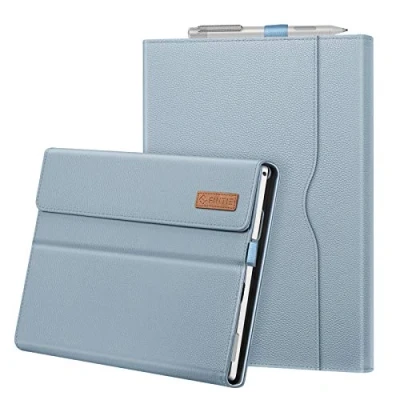 Afbeelding van Fintie Hoes voor Microsoft Surface Pro 7+ / 7 6 5 4 3 multi kijkhoek kunstleren tas beschermhoes met documentsleuven, type cover compatibel, ijsblauw