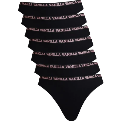 Afbeelding van Vanilla Dames string, Ondergoed dames, Lingerie 7 stuks Egyptisch katoen Zwart M