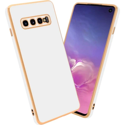 Afbeelding van Cadorabo Hoesje geschikt voor Samsung Galaxy S10 PLUS in Glossy Wit Goud Beschermhoes Case Cover van flexibel TPU silicone en met camerabescherming
