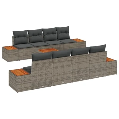 Afbeelding van vidaXL 9 delige Tuin Sofa Set met Kussens Grijs Poly Rattan Acacia