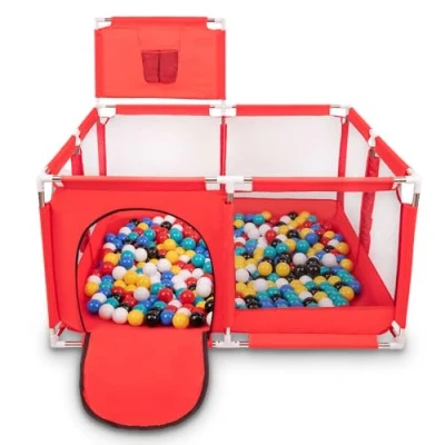 Afbeelding van Selonis Vierkante speelbox gevuld met 100 basketballen, Rood: Wit/Geel/Roze/Babyblauw/Turquoise
