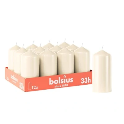 Afbeelding van Bolsius Gladde stompkaarsen, 12 stuks, x 6 cm, decoratieve kaarsen voor huishouden, brandduur 33 uur, ongeparfumeerd, bevat natuurlijke plantenwas, zonder palmolie