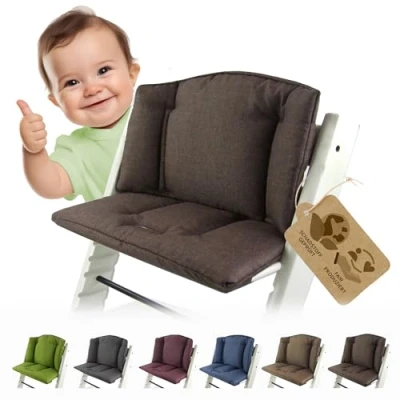 Afbeelding van Bambiniwelt Vervangende overtrek, zitkussen, kussenset, stoelverkleiner, compatibel met STOKKE Tripp Trapp voor hoge stoel, kinderstoel, gemêleerd, middenbruin