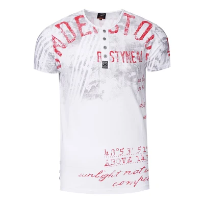 Afbeelding van T shirt ronde hals met knoopsluiting bedrukt regular fit 100% katoen heren korte mouwen 270, wit, L