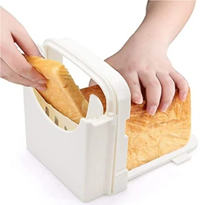 Afbeelding van Opvouwbare Brood Snijmachine Verstelbare Snijvorm Diktes Toast Snijden Cutter Machine voor /Gebraden/Sandwich Maker/Brood Snijder Cutter, Wit