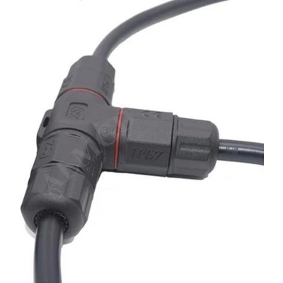 Afbeelding van Waterdichte kabelverbinder 3 aderig T splitter schroefdraad bevestiging IP67 connector