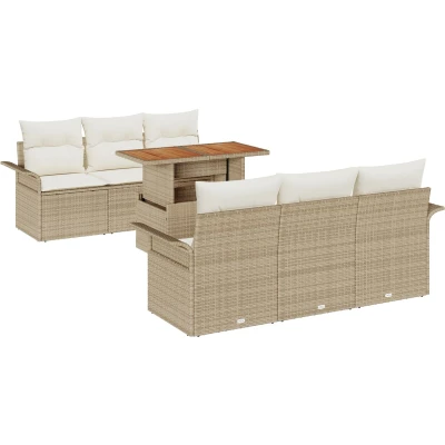 Afbeelding van vidaXL 7 Delige Tuin Sofa Set met Kussens Beige Poly Rattan