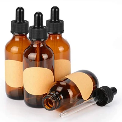 Afbeelding van stonylab 4 Pack Glazen Druppelflesje, Lege Fles met Druppelaar, Binnenste Plug en Label voor Etherische Oliën Aromatherapie Geuren (60 ml, Bruin)