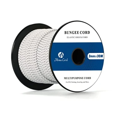 Afbeelding van Abma Cord Bungeekoord 3mm 30M Rubberen Touw Elastisch Koord Expandertouw Spankoord Elastiek voor Camping, Zeildoek, Aanhangwagen, Rugzak, Tentstok, Kajak Wit&amp;Zwart