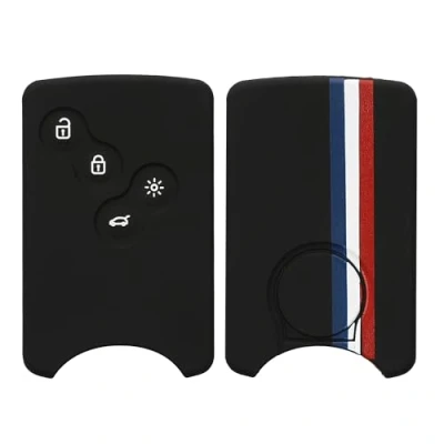 Afbeelding van kwmobile Autosleutel hoesje geschikt voor Renault 4 knops autosleutelkaart (alleen Keyless Go) behuizing in blauw / rood wit Frankrijk Gestreept design