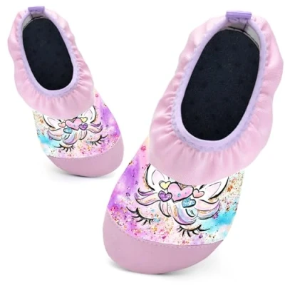 Afbeelding van Zwemschoenen voor kinderen, jongens en meisjes, peuters, baby, zwemsokken sneldrogend, zwembad, strand, kinderen op blote voeten, Eenhoorn Roze, 4/4.5 UK Child