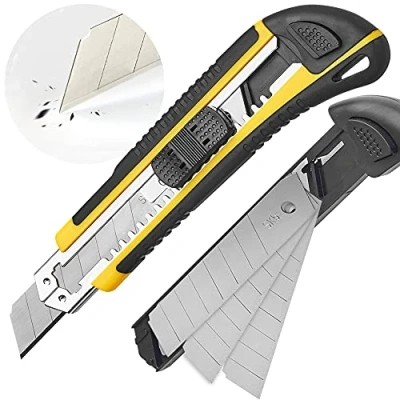 Afbeelding van DOWELL Professionele snijmessenset, 18 mm afbreekmes, kartonnen mes van SK5, extra scherp cuttermes met rubberen handgreep, perfect voor het snijden papier, karton enz.