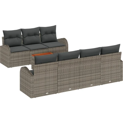 Afbeelding van vidaXL 8 Delige Tuin Sofa Set met Kussens Grijs Poly Rattan Acacia