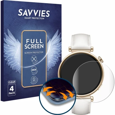 Afbeelding van Savvies Screenprotector voor Huawei Watch GT 4 (41mm) Folie Beschermfolie transparant volledig dekking (4 Stuks)