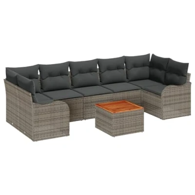 Afbeelding van vidaXL 8 Delige Tuin Sofa Set met Kussens Grijs Poly Rattan Acacia