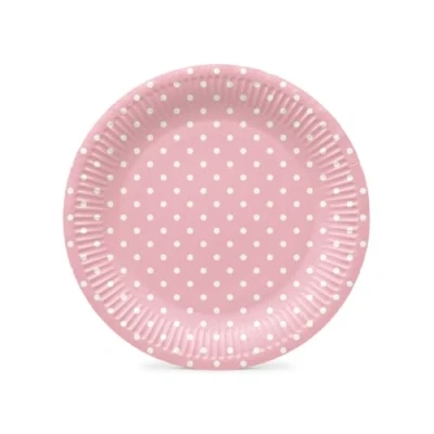 Afbeelding van PAW Papieren Borden Set (8 st.) I Diameter 23 cm Wegwerpborden Ideaal voor Bruiloft, Communie, Feesten, Verjaardag Druk op Waterbasis Feestbenodigdheden Stippen Lichtroze