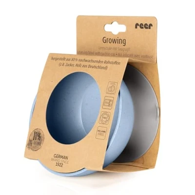 Afbeelding van reer Growing leerschaal met zuignap, duurzaam servies voor kinderen, perfecte grip op elke tafel dankzij de grote blauw
