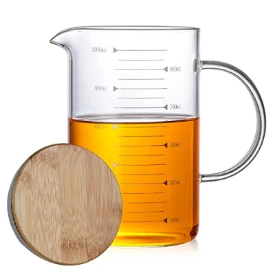 Afbeelding van TAMUME Glazen maatbeker om te bakken, met bamboedeksel, voor de keuken, 1000 ml