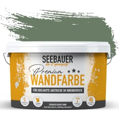 Afbeelding van SEEBAUER diy muurverf groen 10L voor binnen (No. 760 Nordic Wood) edelmat donkergroene binnenverf groentinten zeer hoge dekkracht mat, wasbaar en druppelvrij