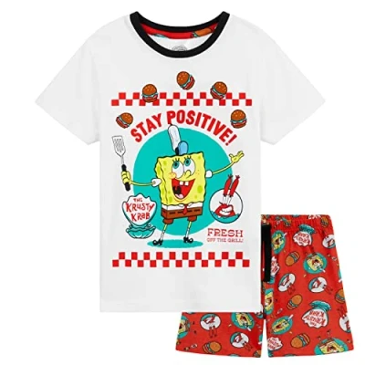 Afbeelding van SPONGEBOB SQUAREPANTS Pyjama voor jongens, set, zomer, zacht, shorts, pyjama, kinderen, jongeren, nachtkleding, lounge, set cadeau Wit/Rood, 3 4 Jaren