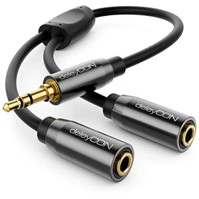 Afbeelding van deleyCON 0,20m Audio Jack Y Splitter Kabel Adapterkabel AUX 3,5mm Stekker naar 2x Bus Stereo