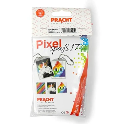 Afbeelding van Pixel P90082 00505 Leuke knutselset 17 voor kinderen, eenvoudig insteeksysteem met steentjes van bioplastic het ontwerpen 2 sleutelhangers (medaillons), zonder strijken en lijmen