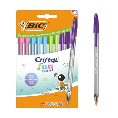 Afbeelding van BIC Cristal Fun gekleurde balpen met brede punt (1,6 mm), verschillende kleuren, 10 stuks