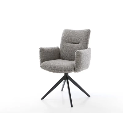 Afbeelding van DELIFE Draaistoel Jova Flex met armleuning bouclé zilver grijs kruisframe breed zwart 360 draaibaar rocker functie pocketveer kern