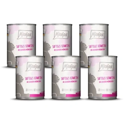 Afbeelding van MjAMjAM Premium natvoer voor katten sappig varkensvlees met heerlijke wortelen, pak van 6 (6 x 400 g), graanvrij extra vlees