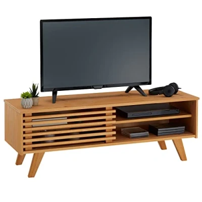 Afbeelding van IDIMEX tv Lowboard Sean, mooie televisietafel met 2 vakken, praktisch meubel schuifdeur, mooi dressoir van massief grenen gebeitst