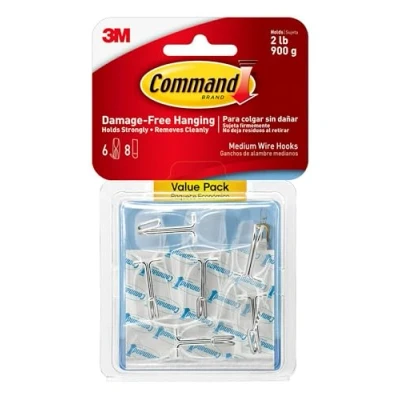 Afbeelding van Command Wire Toggle Medium Haak, Pack van 6 Haken en 8 Zelfklevende Strips, Transparant Schade Vrij Ophangen Houdt tot 900 g