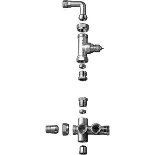 Afbeelding van Danfoss RA KW set met afsluiter en 2 p. onderblok 3/4&quot;EC haaks