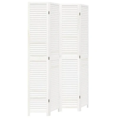 Afbeelding van Kamerscherm met 4 panelen massief paulowniahout wit