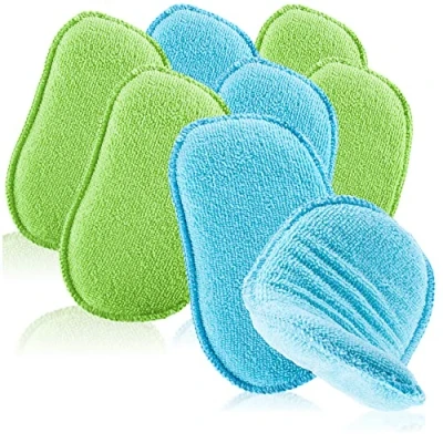 Afbeelding van COM FOUR® 8x microvezel autospons top autoverzorging met absorberende wasspons wasstraat herbruikbare polijstspons (8 stuks blauw/groen)
