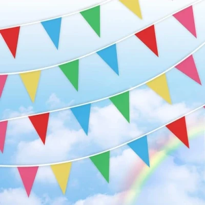 Afbeelding van Happium 10 m effen kleur vlaggen banner wimpel feest decoratie slinger (mix kleur)
