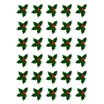 Afbeelding van Ronnies Bakery 30 Kerst Hulst Cupcake Toppers Eetbare Wafel Papier Fairy Cake Verjaardagstaarten