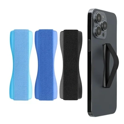 Afbeelding van kwmobile vingerhouder voor smartphone Vingergreep telefoon Zelfklevende finger holder Set van 3 In zwart/blauw/lichtblauw