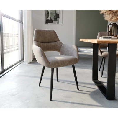 Afbeelding van Armleunstoel Yago Flex met armleuning 4 poot conisch zwart taupe vintage