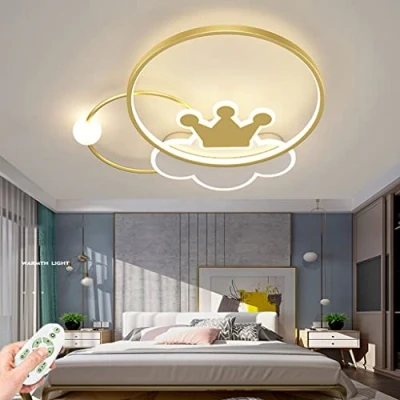 Afbeelding van Dimbare LED plafondlamp 46W Moderne Woonkamer Lamp Plafond Licht Met Afstandsbediening Acryl Kroonluchterverlichting Voor Kinderkamer Slaapkamer Kleuterschool Eetkamer Plafondverlichting (45CM,Gold)