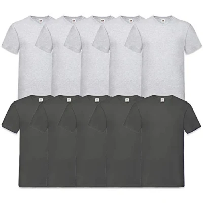 Afbeelding van Fruit of the Loom T shirt, met V hals, in verschillende maten en kleuren, 10 stuks, 5 grijs antracietgrijs, M