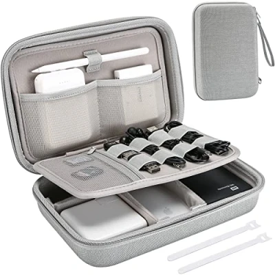 Afbeelding van ProCase Hard Travel Electronic Organizer Case voor MacBook Power Adapter Opladers Kabel Bank Apple Magic Mouse Pencil USB Flash Disk SD Card Kleine Draagbare Accessoires Bag Grijs