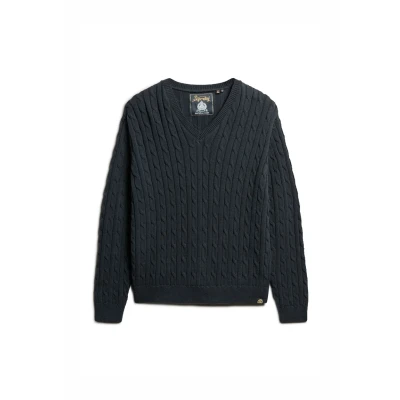 Afbeelding van Superdry V NECK Cable Trui, Dames, Maat: S/M, Eclipse navy