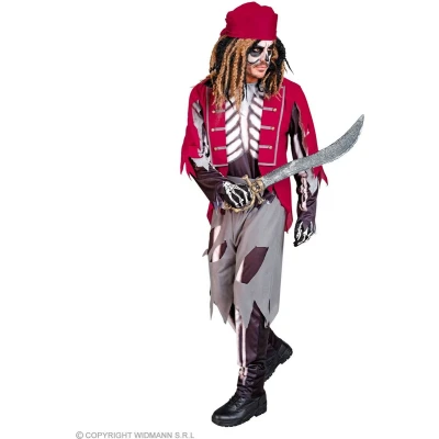 Afbeelding van Widmann Piraat &amp; Viking Kostuum Lang Verloren Skelet Man Rood, Grijs Medium Halloween Verkleedkleding