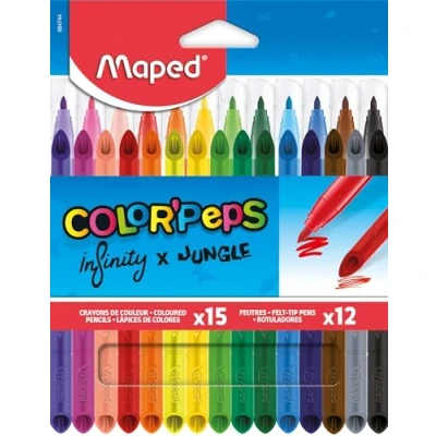 Afbeelding van Maped Combo Pack Color&#039;Peps 15 Infinity kleurpotloden + 12 wasbare en droogbestendige viltstiften medium punt geblokkeerd levendige kleuren kartonnen tas