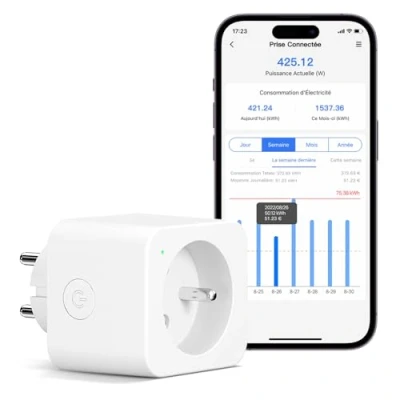 Afbeelding van Meross stopcontact (type E), 16 A wifi stopcontact, compatibel met Alexa en Google Home, intelligent spraakbediening, afstandsbediening bluetooth configuratie