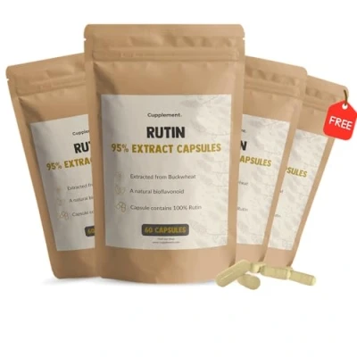 Afbeelding van Cupplement 4 Zakjes Rutine Capsules 60 Stuks 5% Extract Inclusief Pillendoos 500 MG per Biologisch Geen Poeder Supplement Superfood Tabletten Rutin